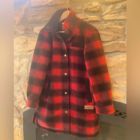 Pendleton Women’s Sage Berber Fleece Shirt Jacket in Red Buffalo Check